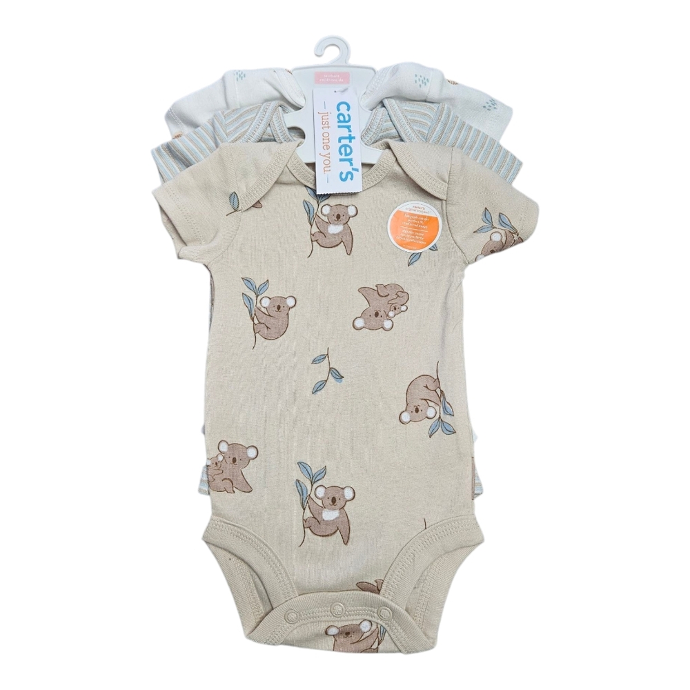 Carter's Newborn Onesie Set NEW Set of 3  Koala Print Stripes Leaf Print